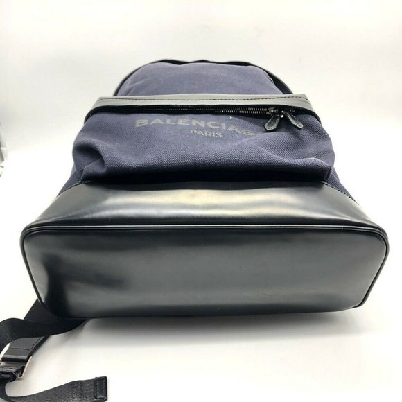 AUTH BALENCIAGA 392007 Backpack-Bag Canvas x Leather Navy/Black - Picture 2 of 8